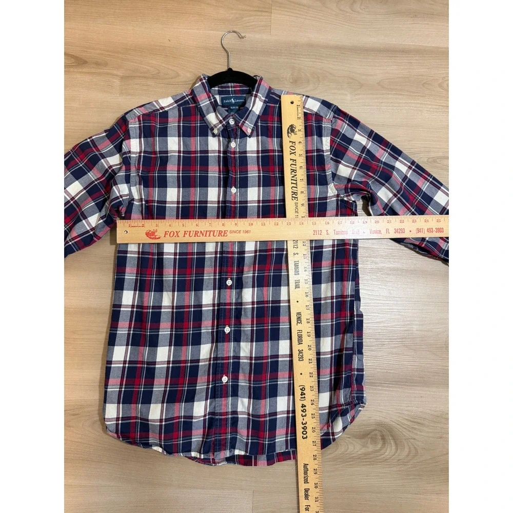 Ralph Lauren Button Down Shirt Red XL Boys Plaid Long Sleeve Slim Fit